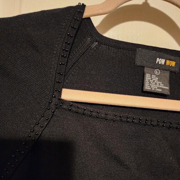 Pow Wow Black Square Neck Top With Bead Out Line Size L - Picture 3 of 5